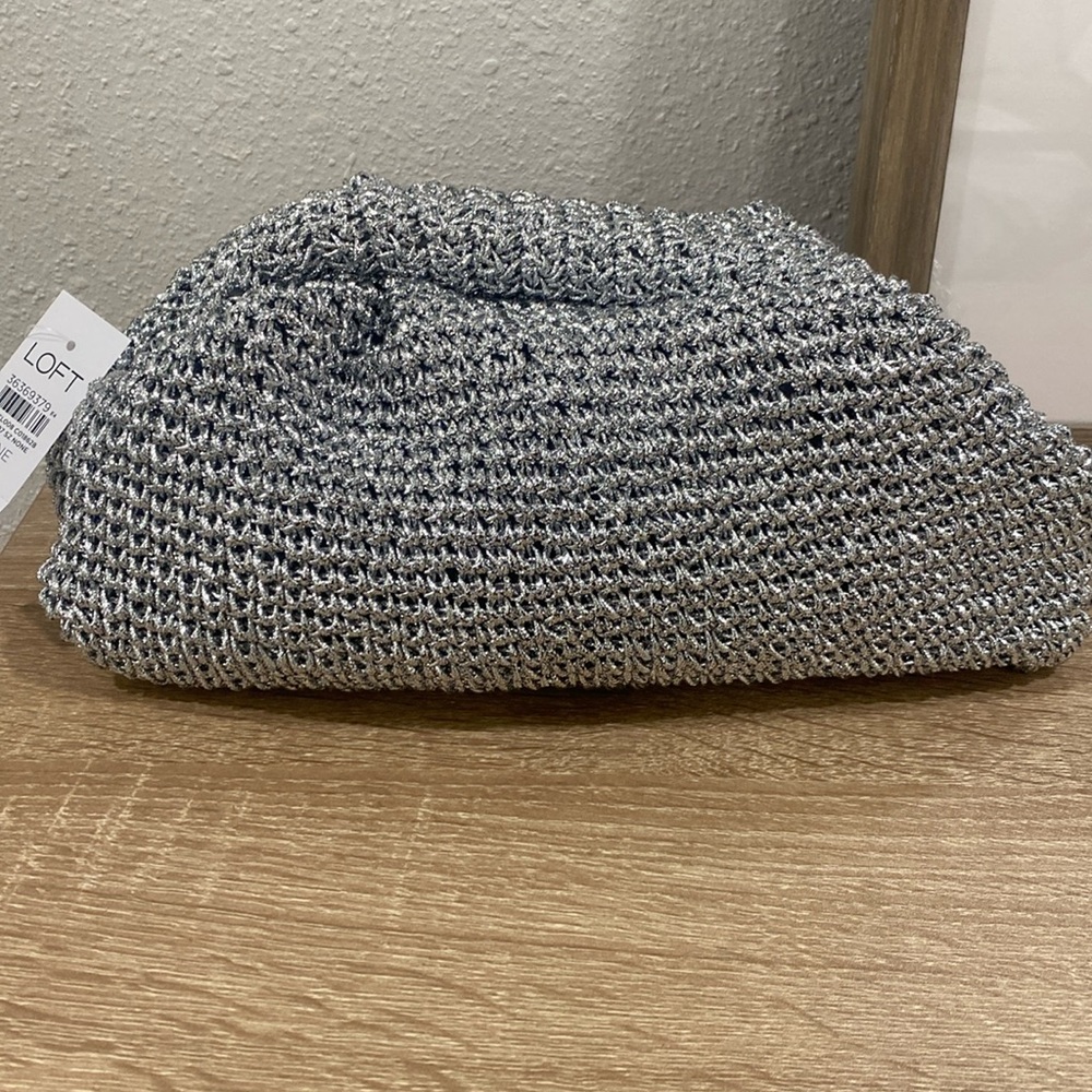 LOFT Metallic Silver Knit Bag
